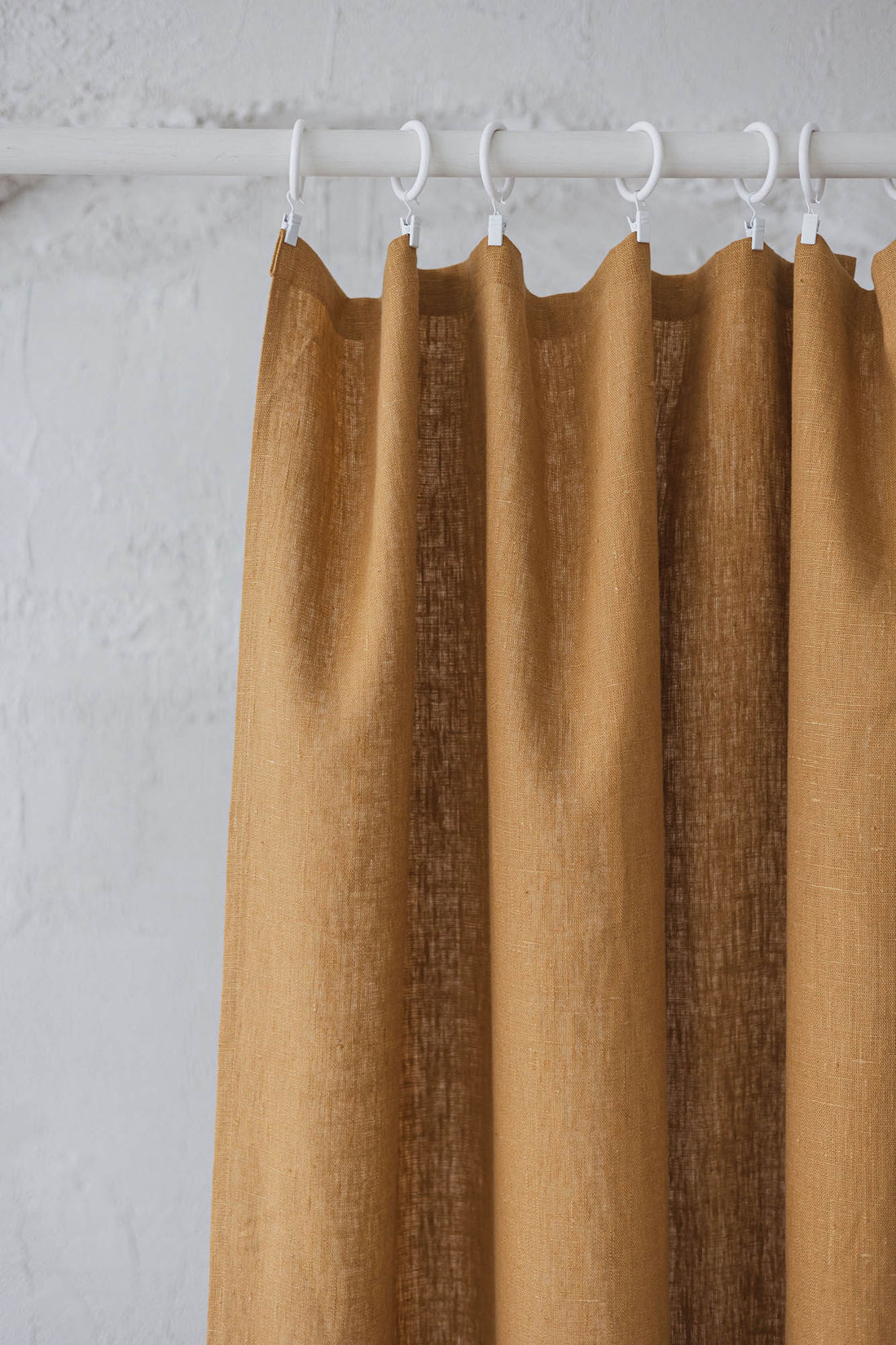 Heavyweight camel linen curtain with simple hem, for clips