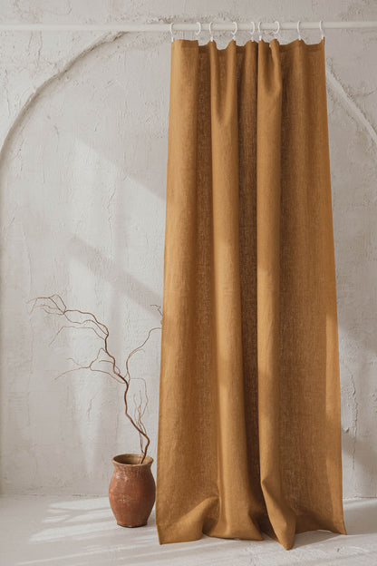 Heavyweight camel linen curtain with simple hem, for clips