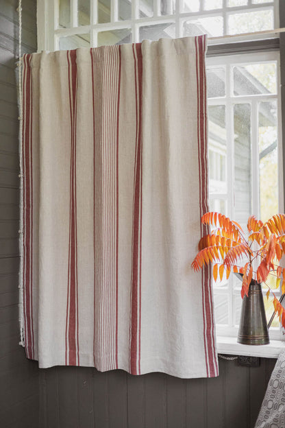 French style blackout linen curtain with cherry red stripes and multifunctional heading tape