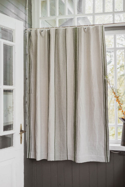 French style blackout linen curtain with green stripes and multifunctional heading tape