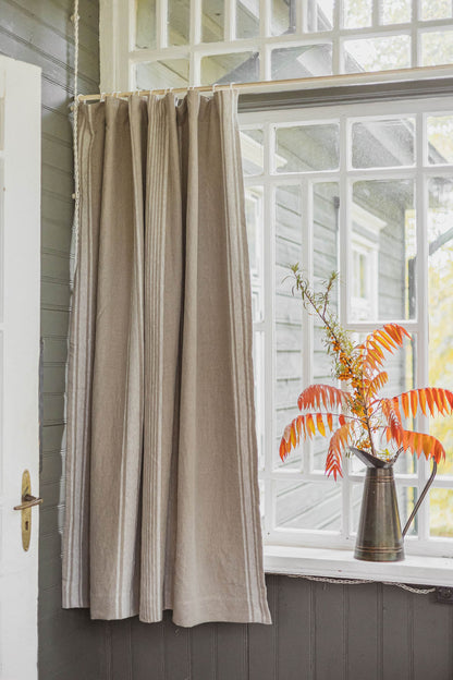 French style blackout linen curtain with natural stripes and multifunctional heading tape