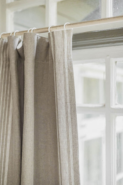French style blackout linen curtain with natural stripes and multifunctional heading tape