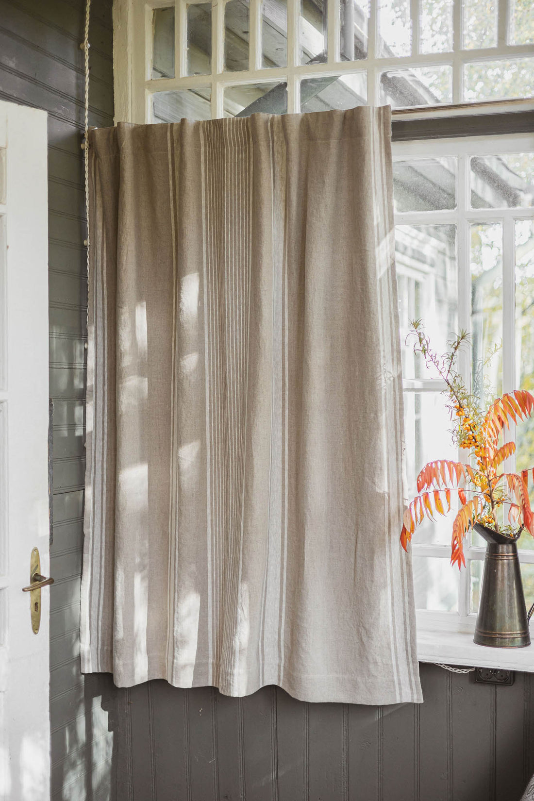 French style blackout linen curtain with natural stripes and multifunctional heading tape