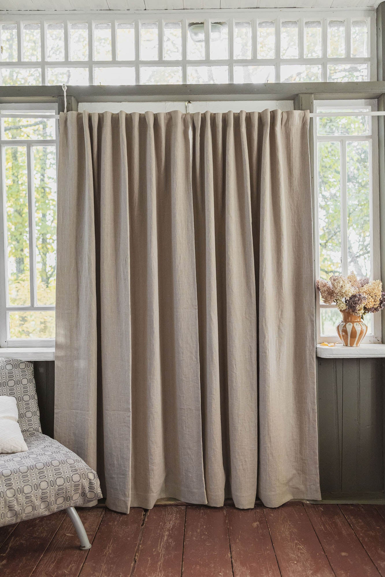 Heavyweight natural linen blackout curtain with multifunctional heading tape