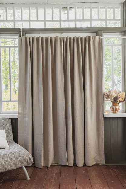 Heavyweight natural linen blackout curtain with multifunctional heading tape