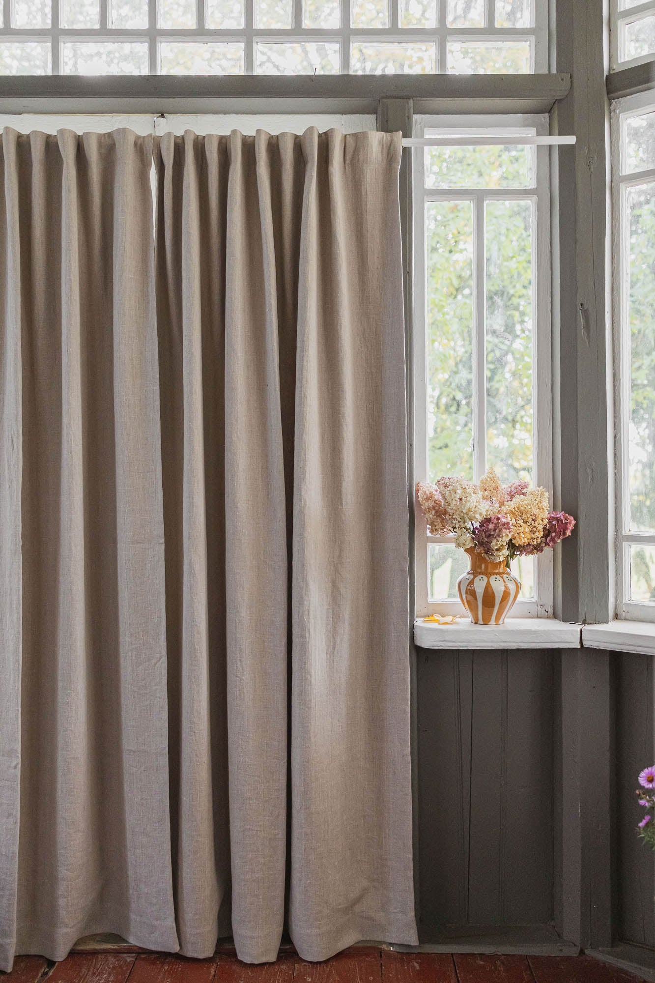 Heavyweight natural linen blackout curtain with multifunctional heading tape