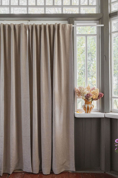 Heavyweight natural linen blackout curtain with multifunctional heading tape