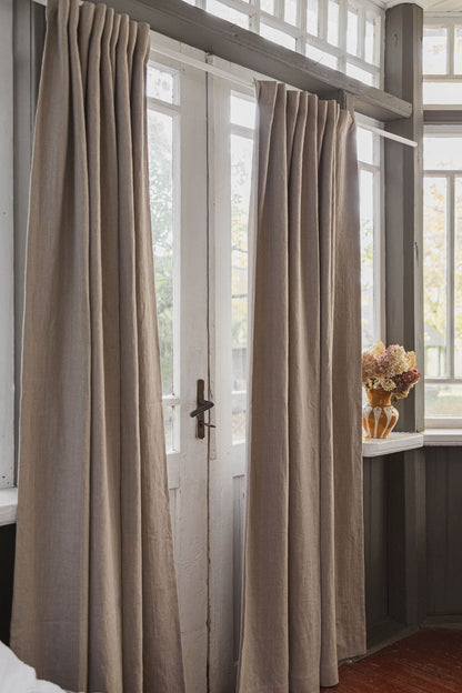 Heavyweight natural linen blackout curtain with multifunctional heading tape
