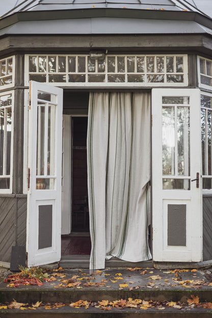 French style linen curtain with green stripes and multifunctional heading tape