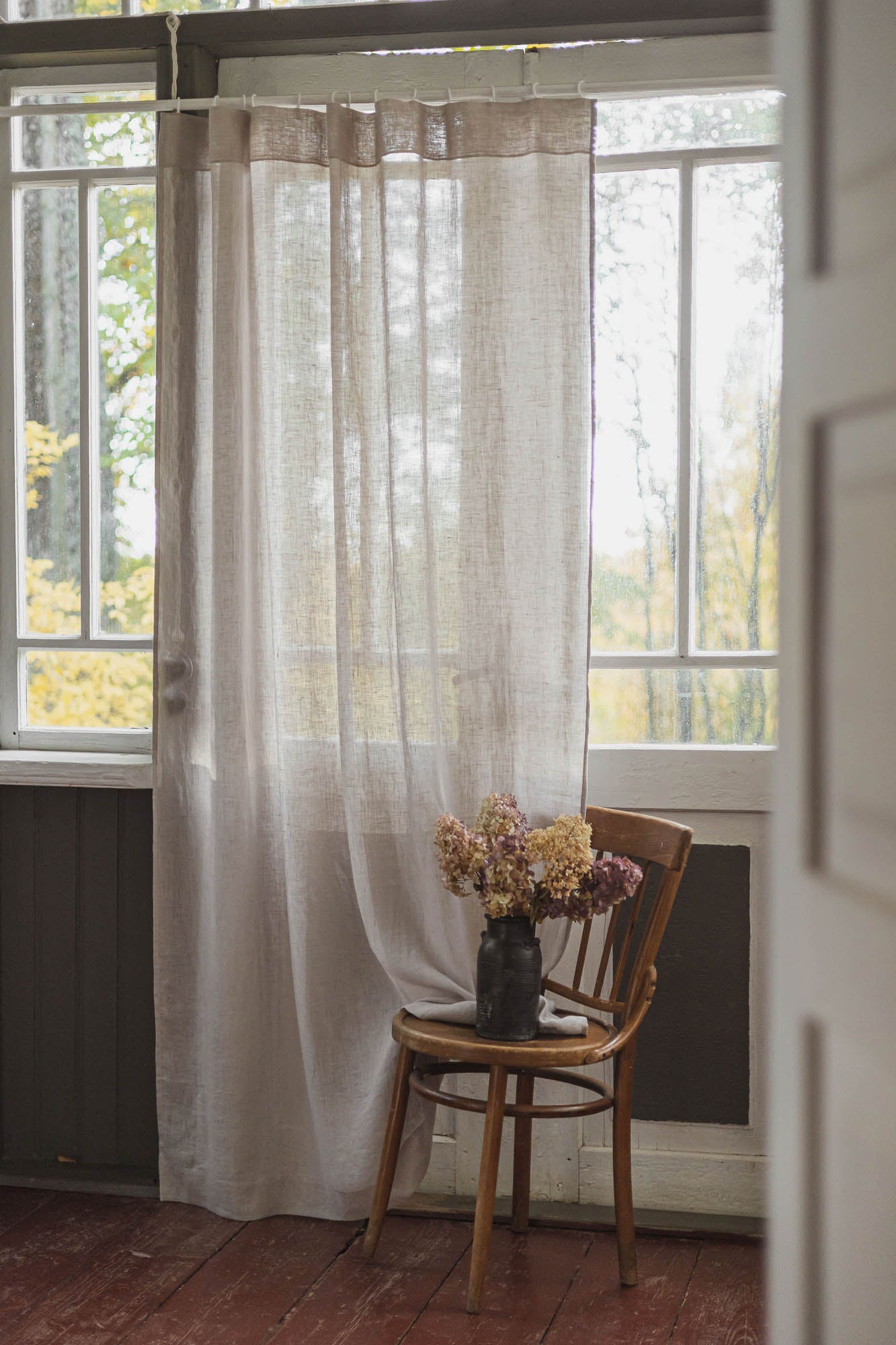 White sand sheer linen curtain with multifunctional heading tape