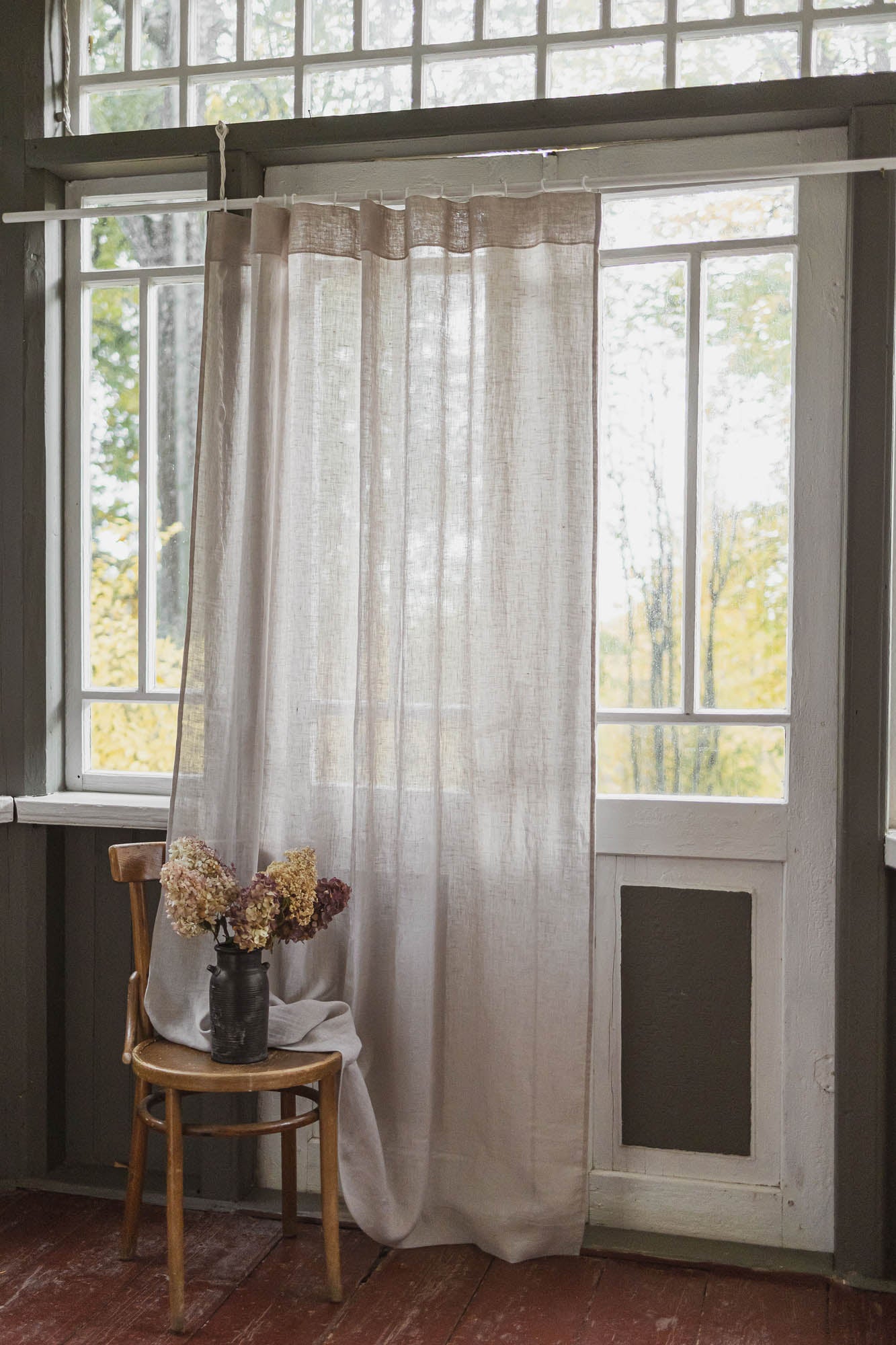 White sand sheer linen curtain with multifunctional heading tape