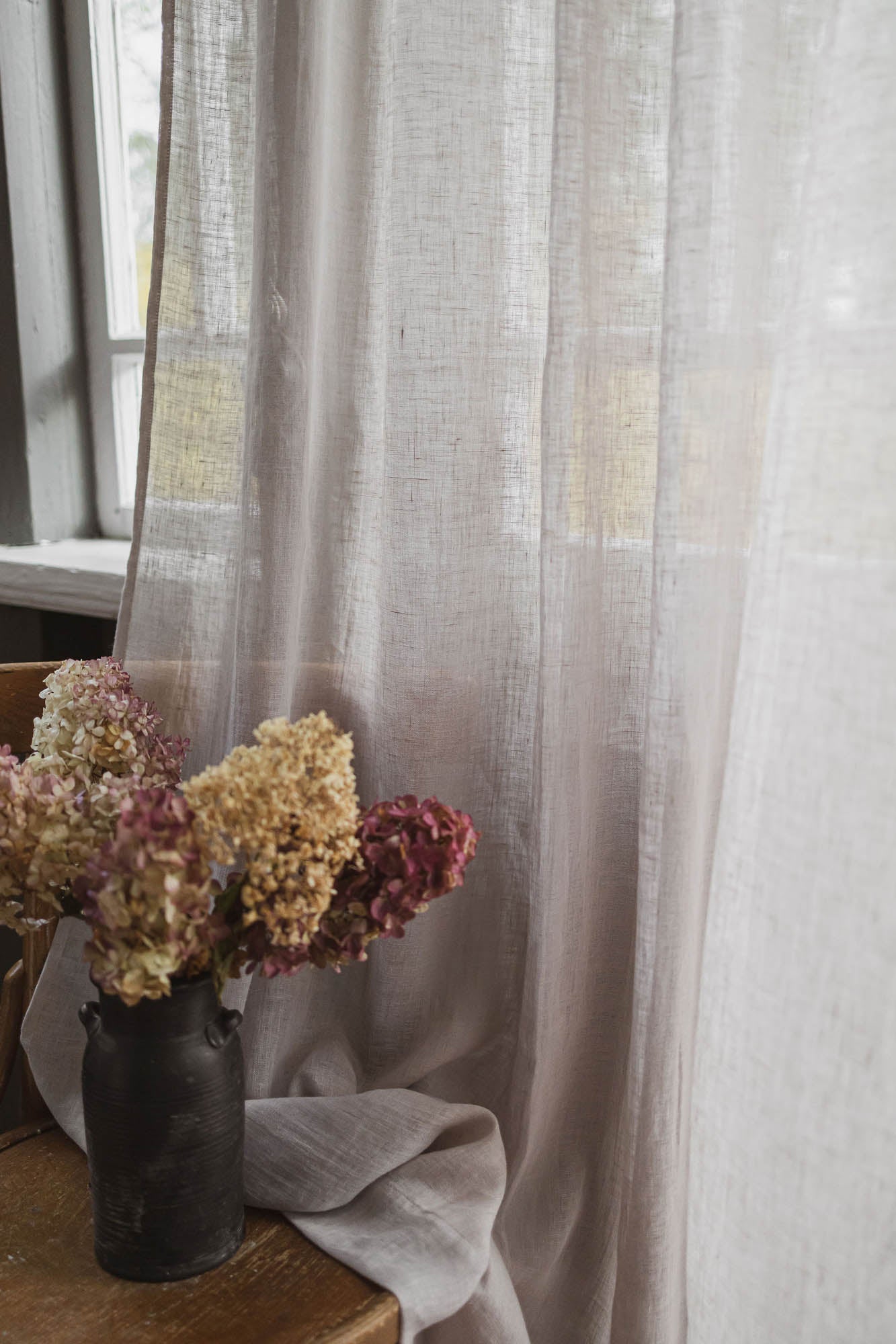 White sand sheer linen curtain with multifunctional heading tape