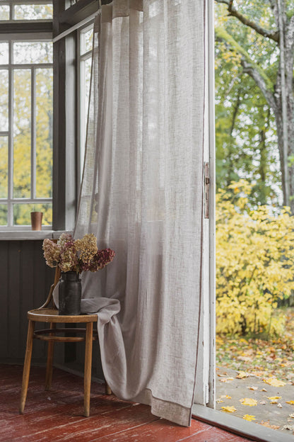 White sand sheer linen curtain with multifunctional heading tape