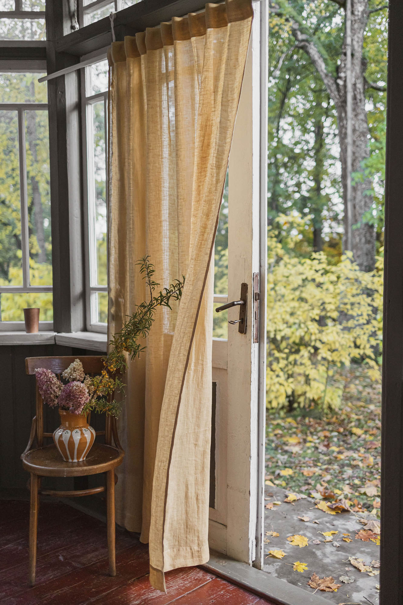Wheat sheer linen curtain with multifunctional heading tape