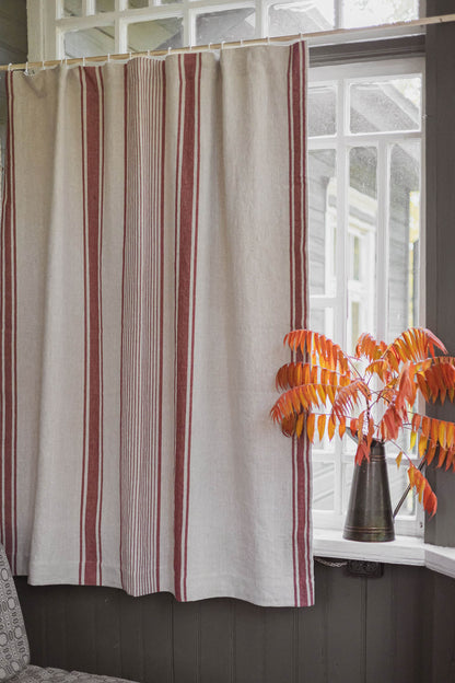 French style blackout linen curtain with cherry red stripes and multifunctional heading tape