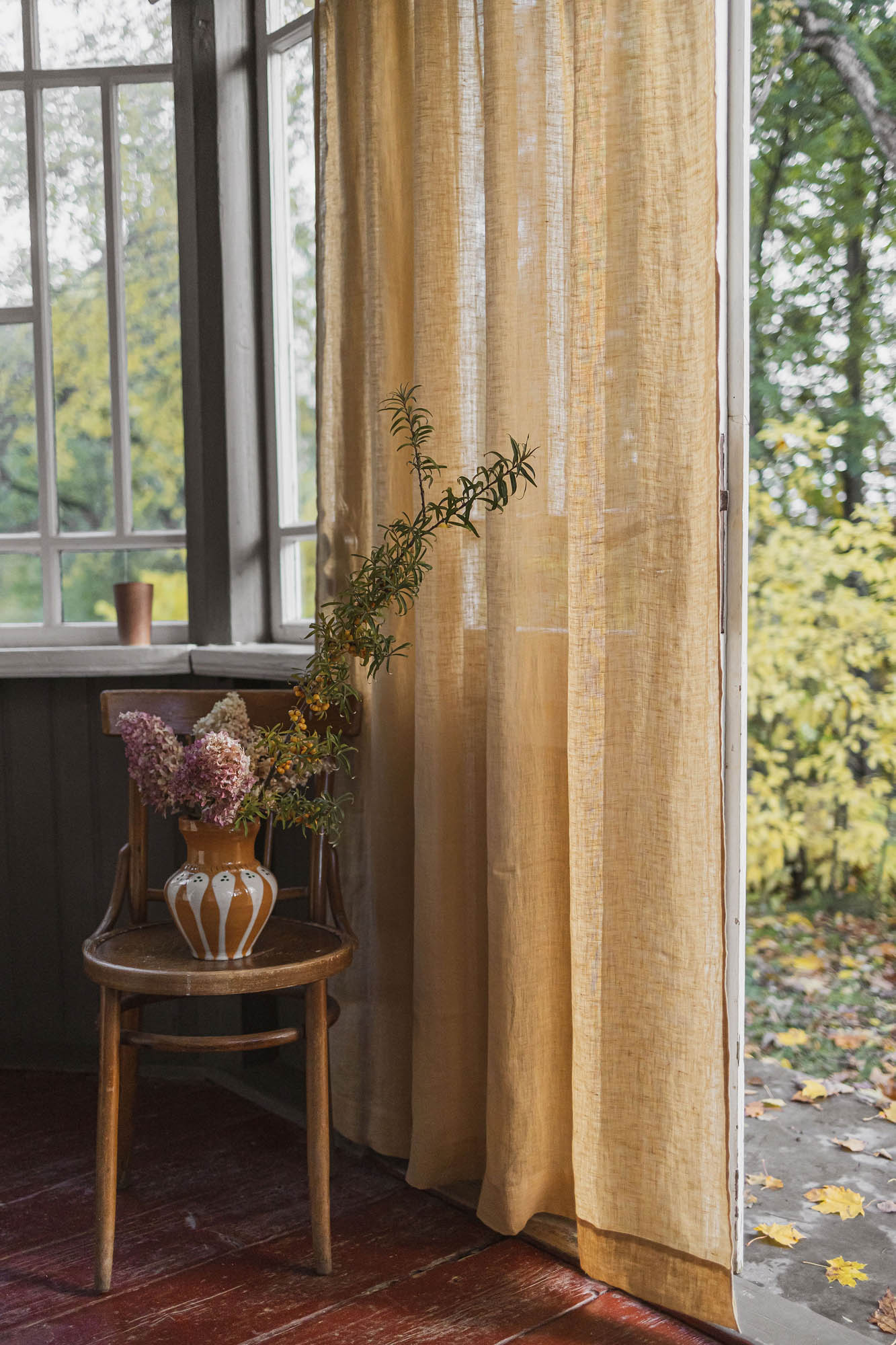 Wheat sheer linen curtain with multifunctional heading tape