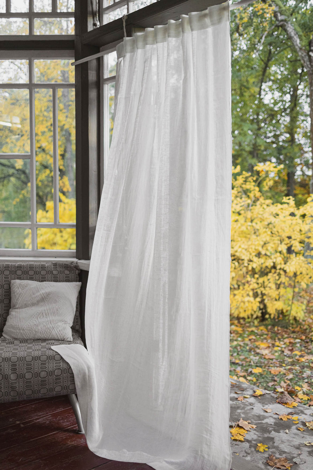 Off white sheer linen curtain with multifunctional heading tape