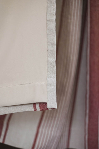 French style blackout linen curtain with cherry red stripes and multifunctional heading tape