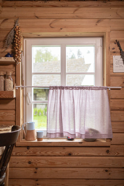 Sheer linen cafe curtain in light lilac