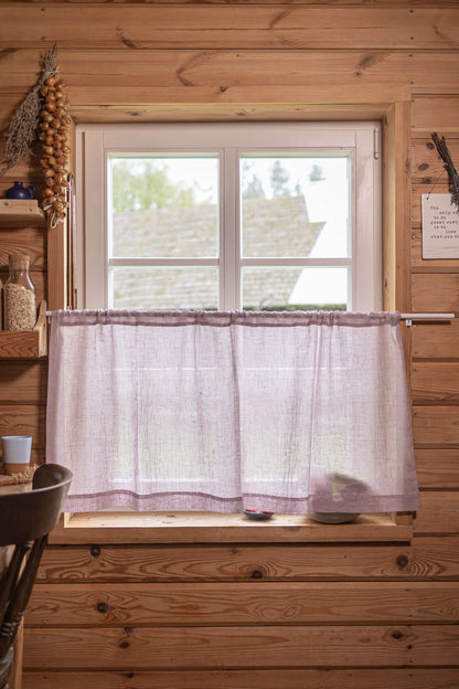 Sheer linen cafe curtain in light lilac