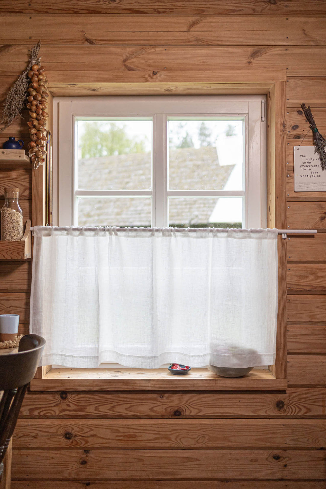 Sheer linen cafe curtain in off white