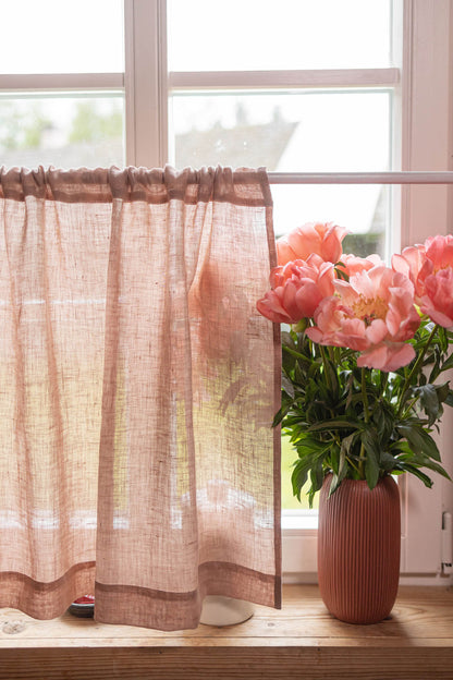 Sheer linen cafe curtain in misty rose