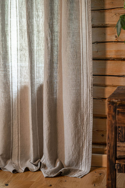 Pencil pleat linen curtain – French style with natural stripes