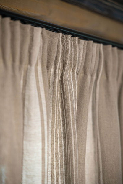 Pencil pleat linen curtain – French style with natural stripes