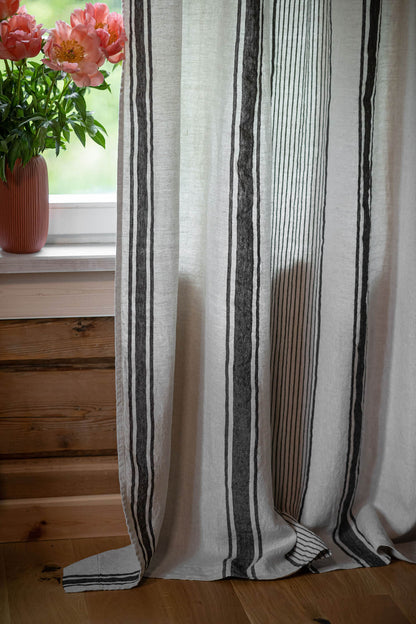 Pencil pleat linen curtain – French style with black stripes