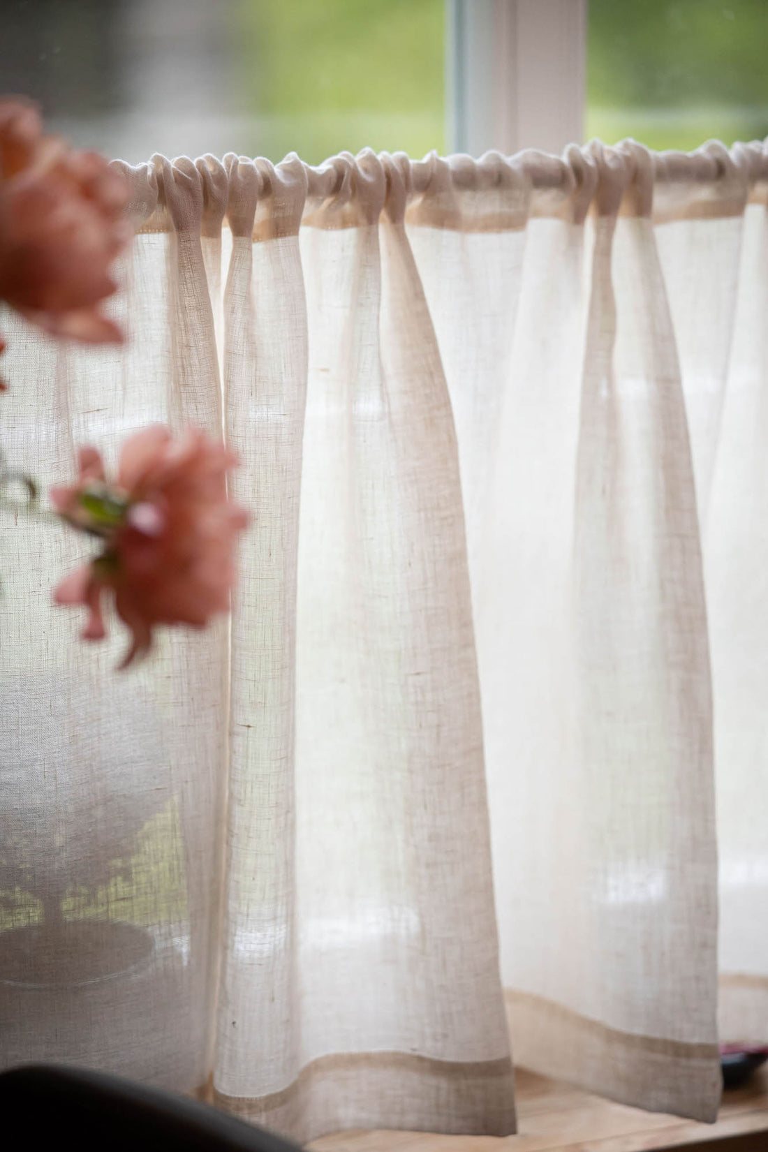Sheer linen cafe curtain in light cream