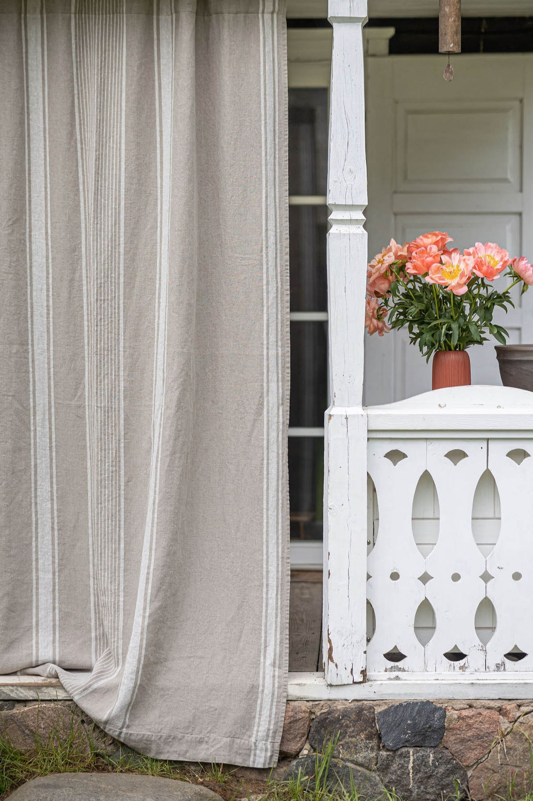 French style linen curtain with natural stripes