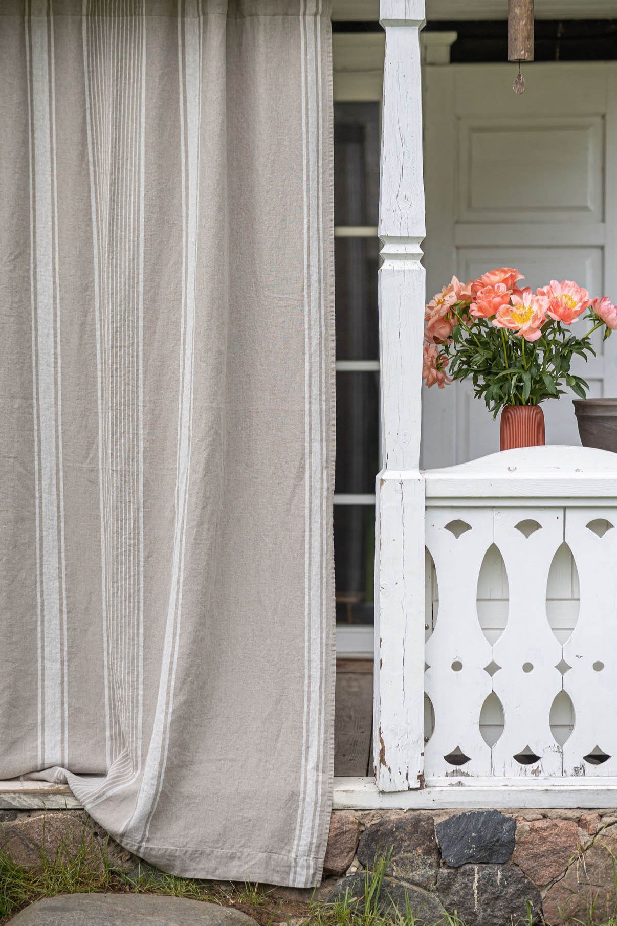 French style linen curtain with natural stripes