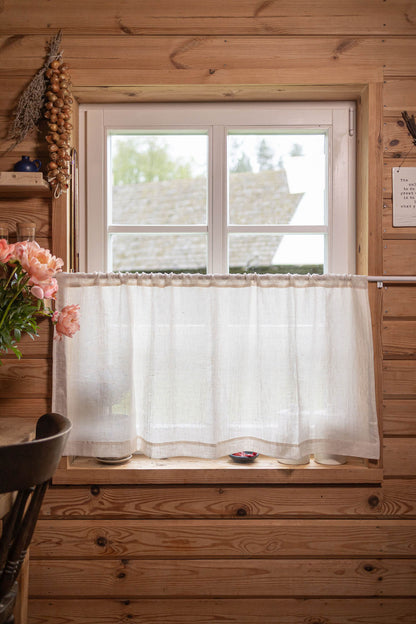 Sheer linen cafe curtain in light cream
