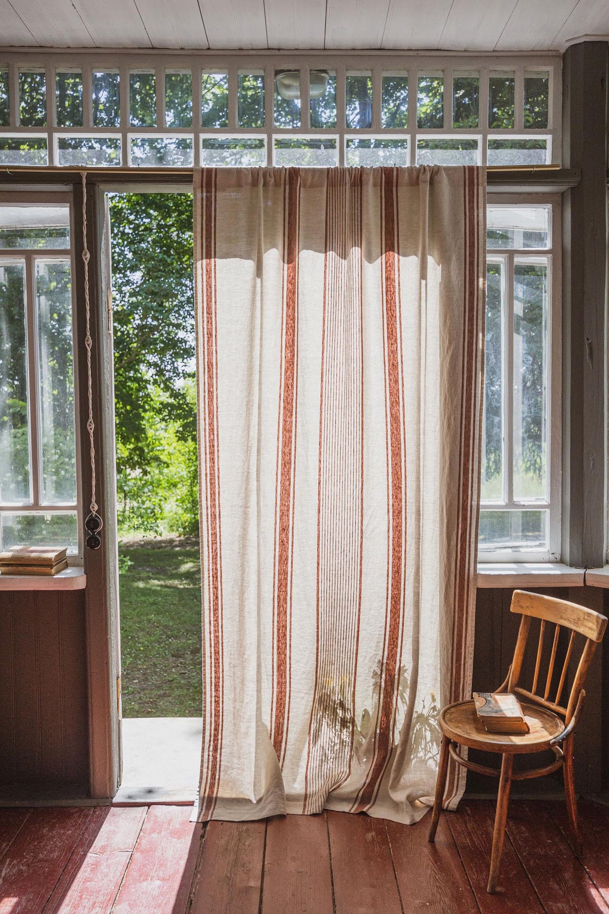 French style linen curtain with burnt orange stripes