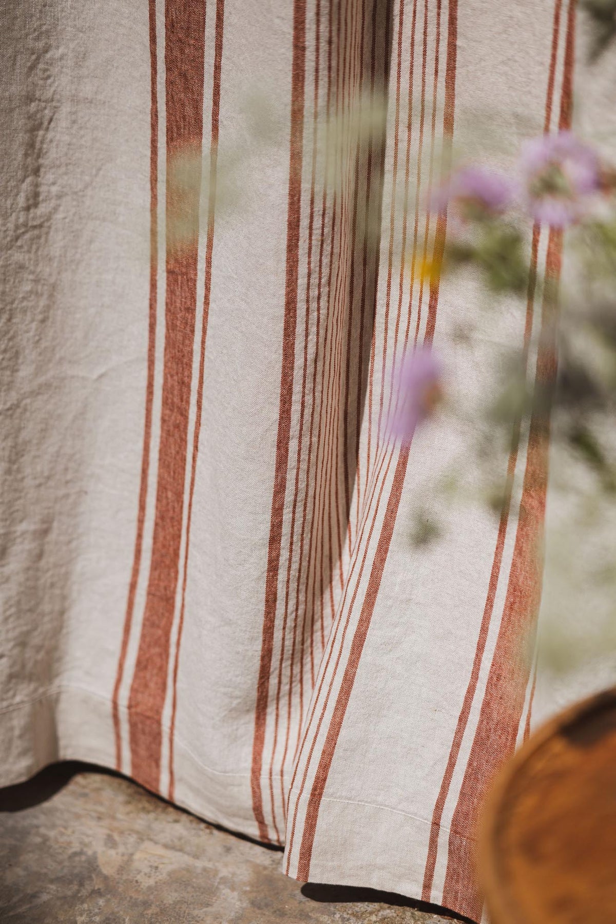 French style linen curtain with burnt orange stripes