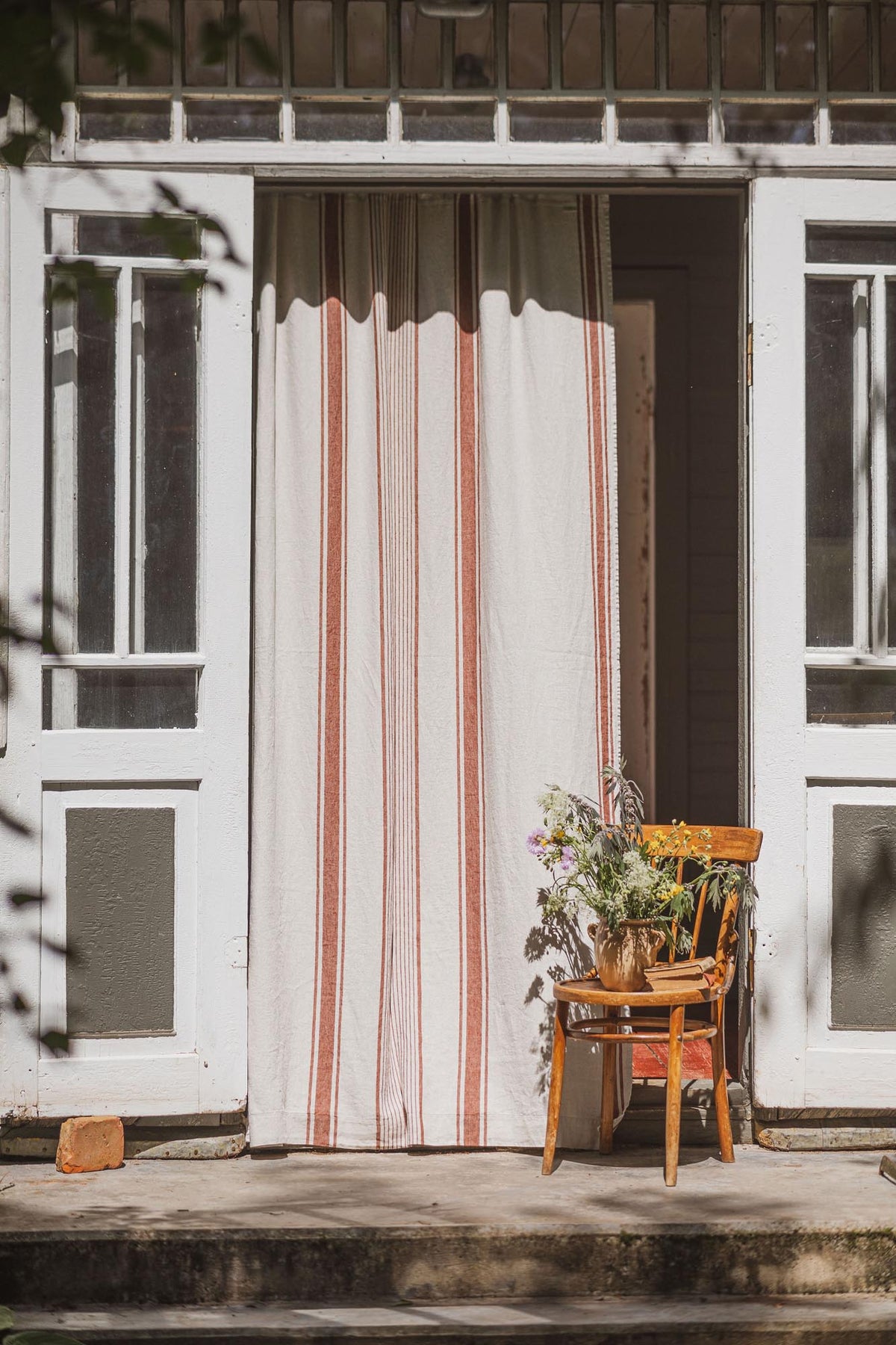 French style linen curtain with burnt orange stripes