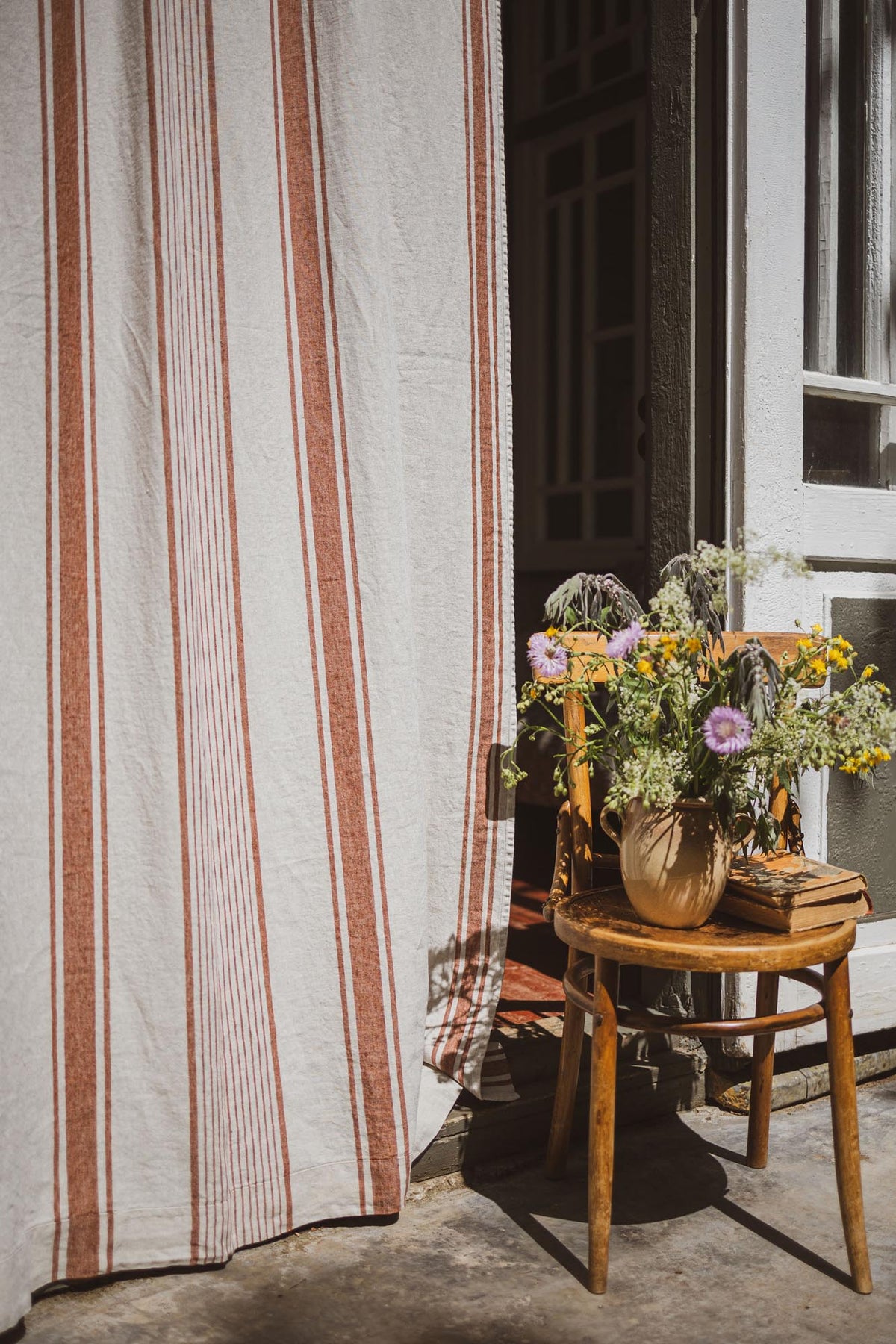 French style linen curtain with burnt orange stripes