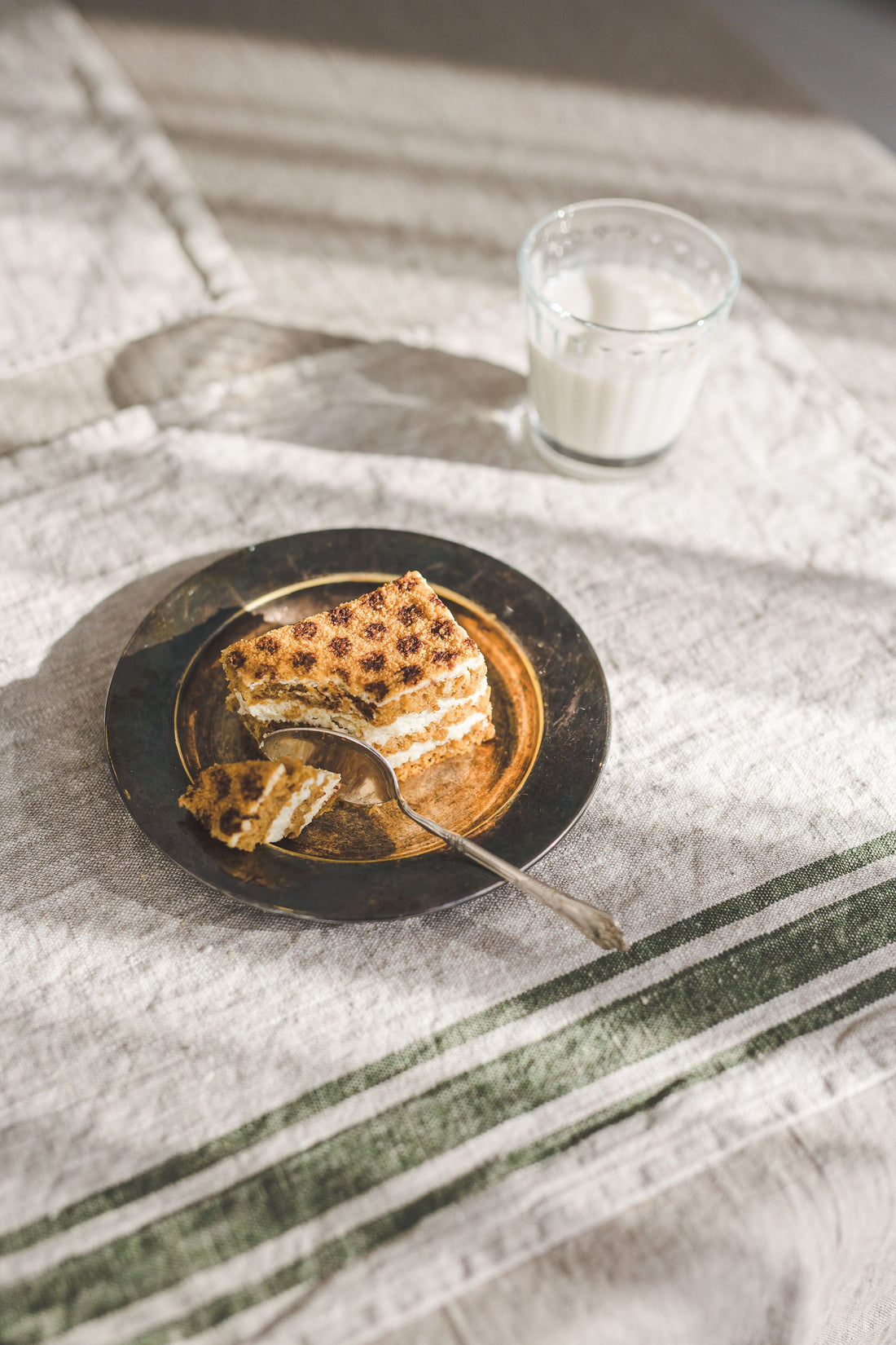 French style linen placemats with green stripes