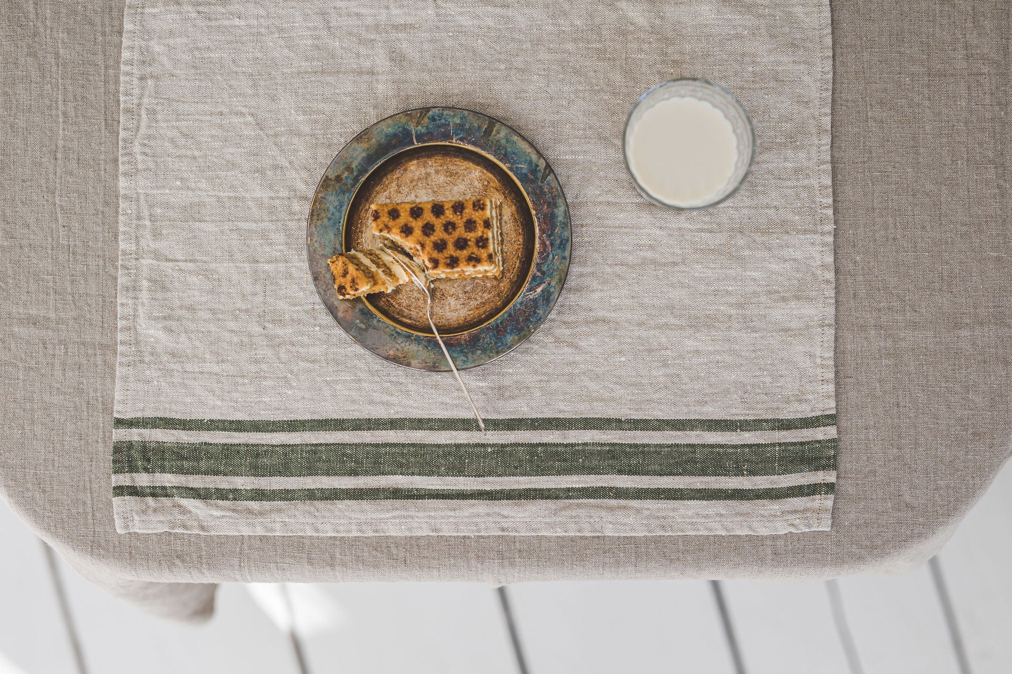 French style linen placemats with green stripes