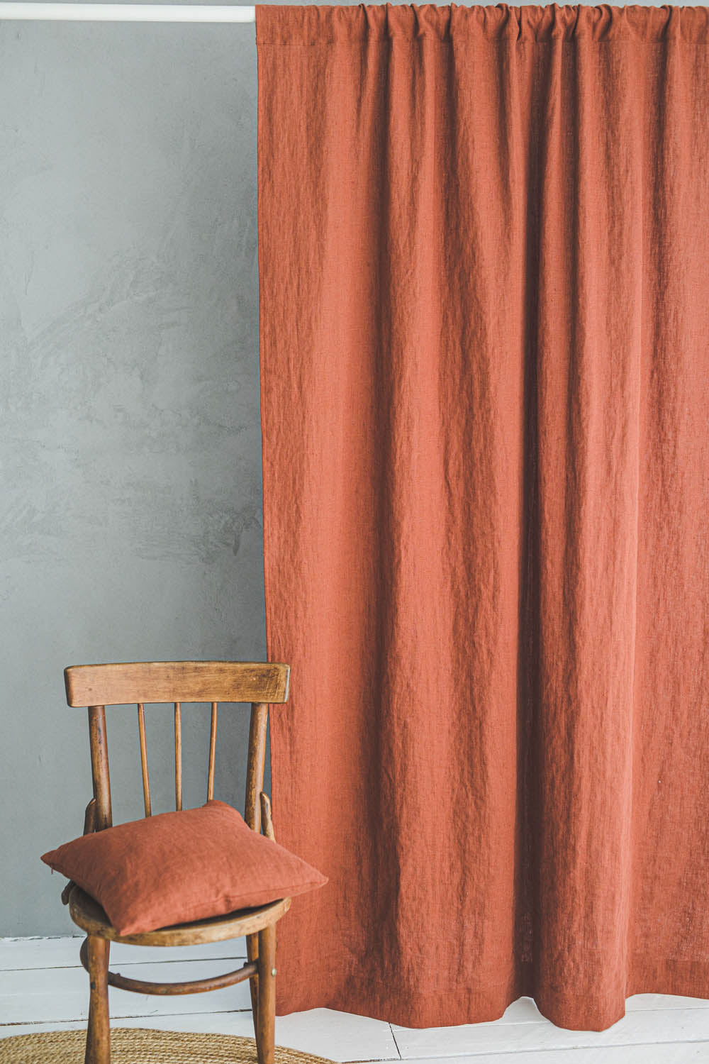 Burnt orange linen curtain