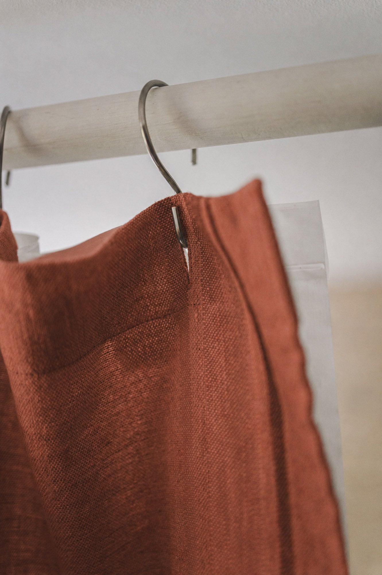 Burnt orange linen shower curtain
