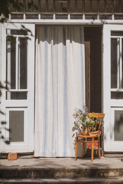 French style linen curtain with coastal blue stripes