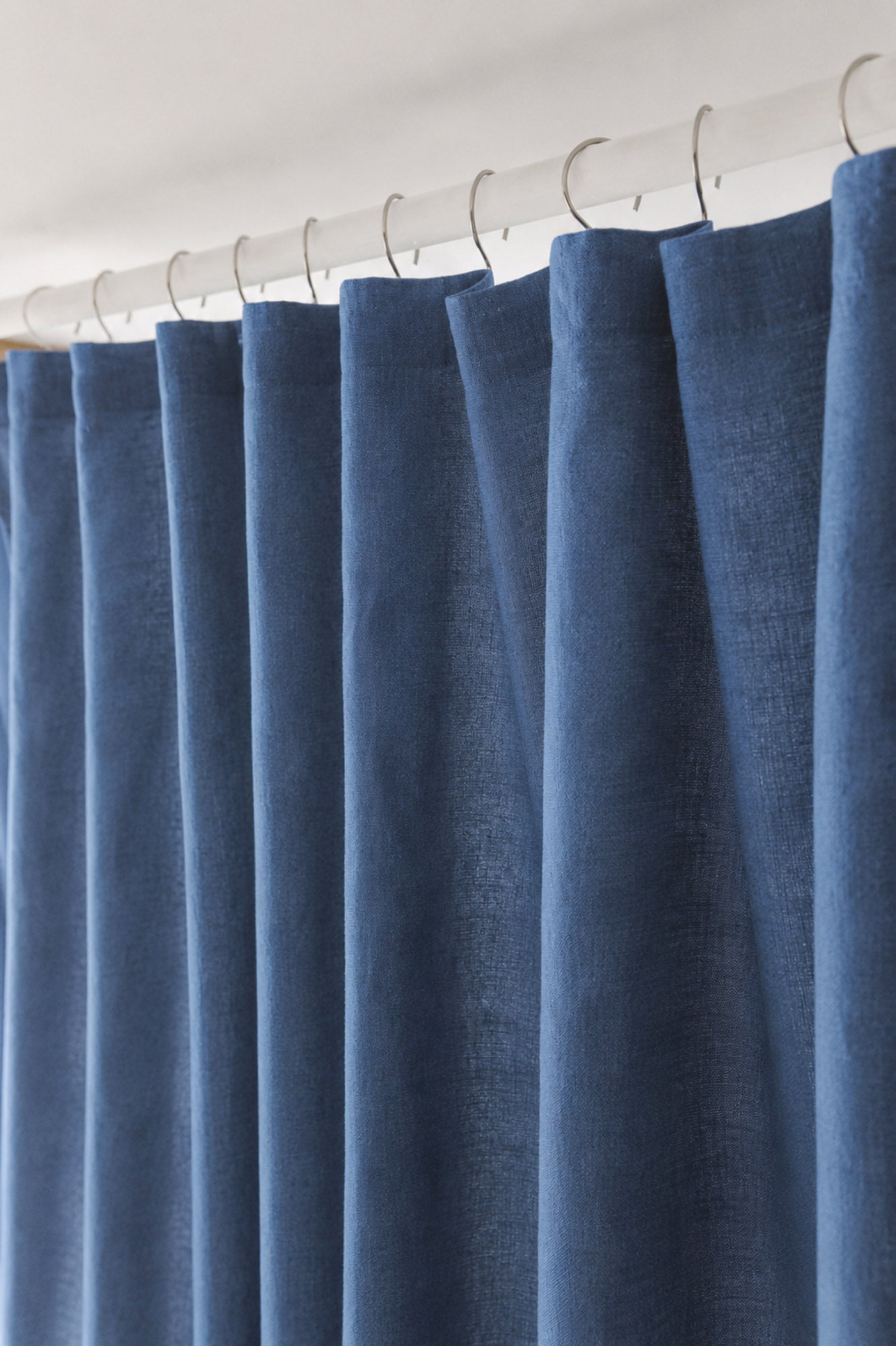 Cornflower blue linen shower curtain