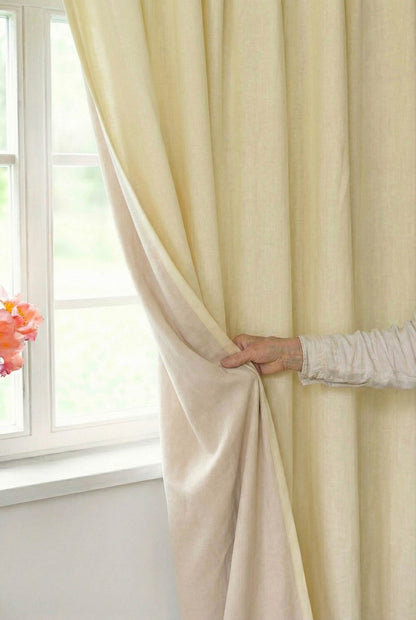 Cream linen blackout curtain with multifunctional heading tape