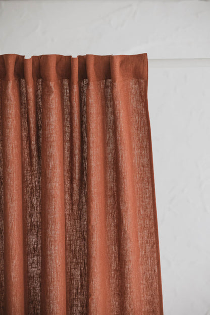 Heavyweight burnt orange linen curtain with multifunctional heading tape