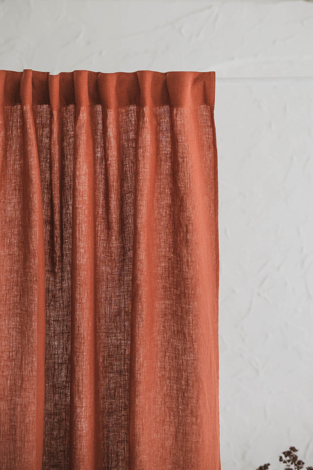 Burnt orange linen curtain with multifunctional heading tape