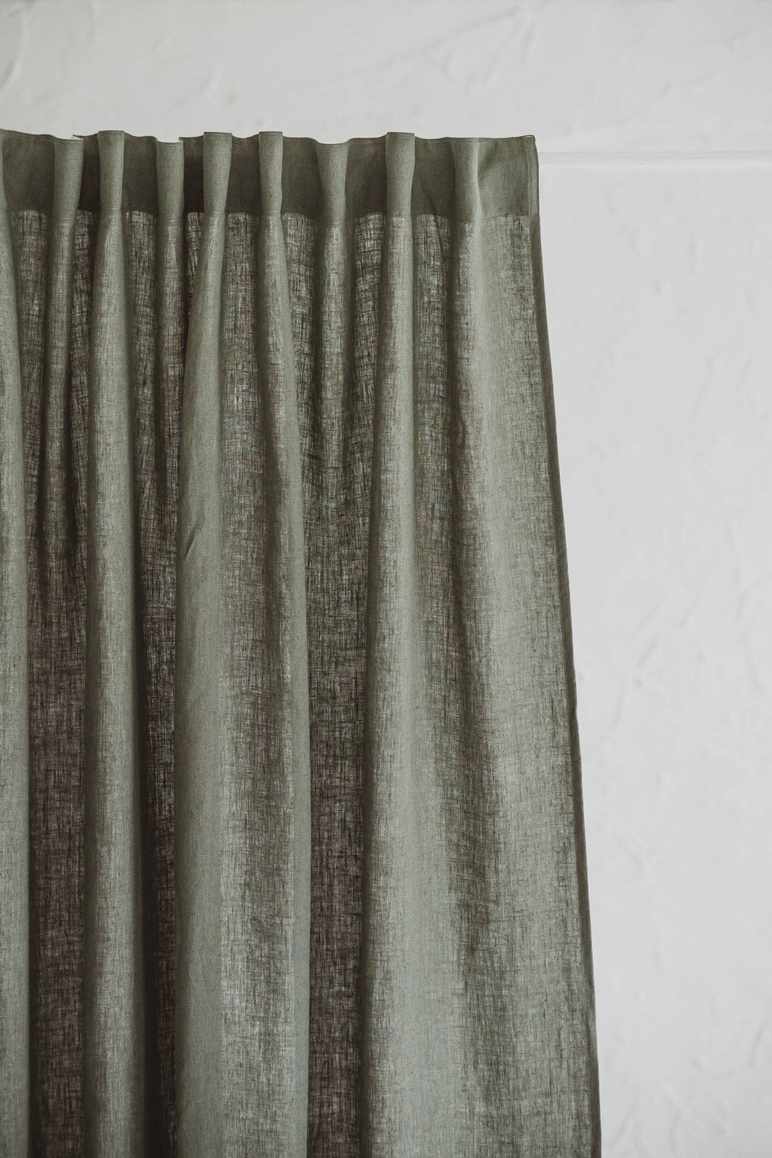Gray green linen curtain with multifunctional heading tape