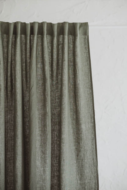Gray green linen curtain with multifunctional heading tape