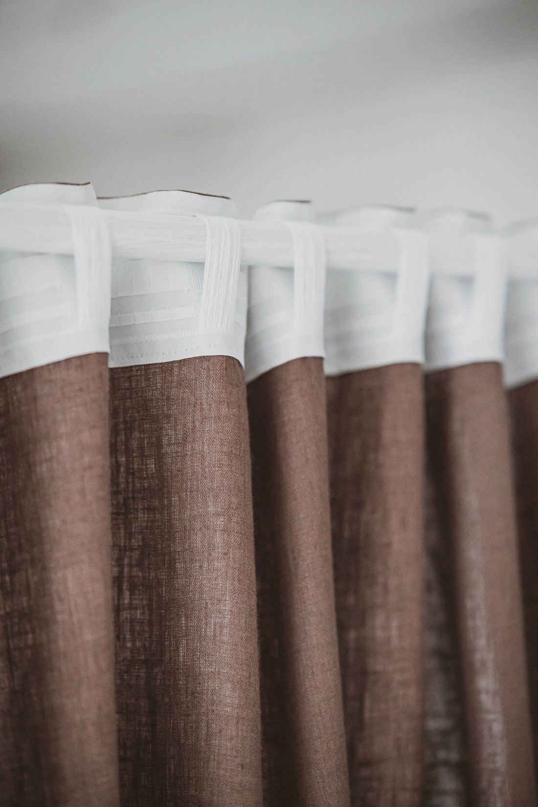Cocoa linen curtain with multifunctional heading tape