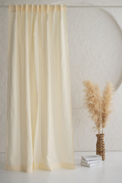 Vanilla yellow linen curtain with multifunctional heading tape